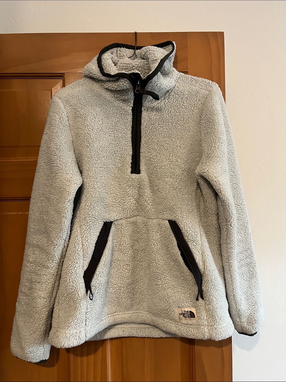 The North Face Light Gray Sherpa Half-Zip with Black Trim